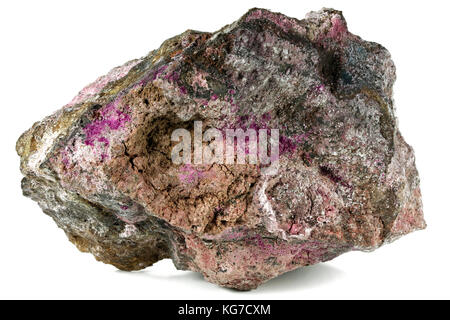 erythrite (cobalt bloom) from Schneeberg (Ore Mountains/ Germany) isolated on white background Stock Photo