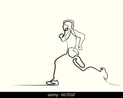 Continuous line drawing. Sport running man. Vector illustration. Concept for logo, card, banner, poster flyer Stock Vector
