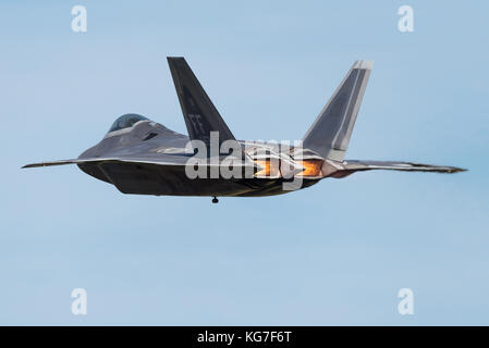 A F-22 Raptor fifth-generation, single-seat, twin-engine, all-weather stealth tactical fighter aircraft developed for the United States Air Force. Stock Photo