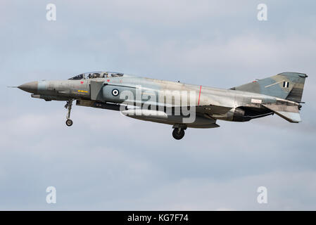 The McDonnell Douglas F-4 Phantom II fighter jet of the Hellenic Air Force at the Florennes Air Base in Belgium. Stock Photo