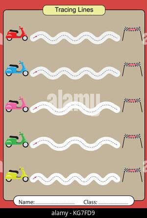 pencil control, Working pages for children, tracing lines, horizontal, zig zag, curved straight Stock Vector