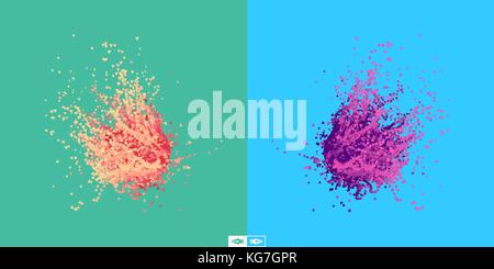 Flying meteor. Cosmic object. Array with dynamic emitted particles. Futuristic design. Abstract background. 3D Vector illustration. Stock Vector