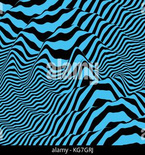 Waveform background. Dynamic visual effect. Surface distortion. Pattern with optical illusion. Vector striped illustration. Sound waves. Stock Vector