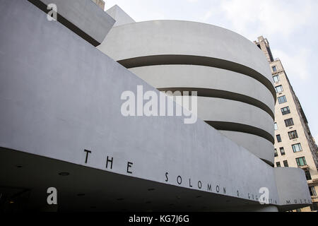 NEW YORK, USA - AUGUST 22, 2017: Detail of the Guggenheim Museum in New York. Museum was designed by Frank Lloyd Wright and building opened on October Stock Photo