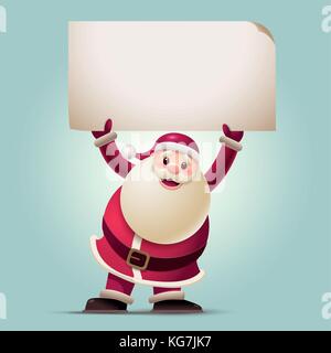 Santa Claus is showing banner. Vector illustration. Elements are layered separately in vector file. Easy editable vector graphic. Stock Vector