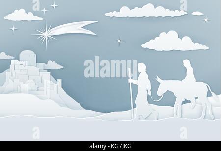 Christmas Nativity Mary Joseph and Bethlehem Stock Vector