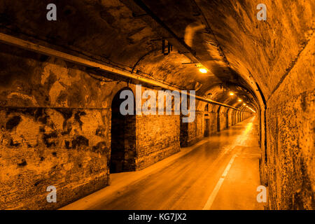 Reims, France - June 14, 2017: the caves with very long corridor of Champagne House Mumm, France. Stock Photo