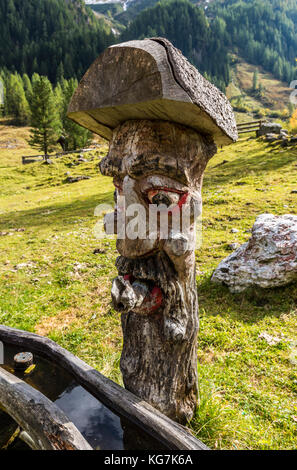 Habachtal, Austria - September 28, 2017: Water drinking place and well for cows and tourists in Habachtal with the Smaragdweg in Austria. Stock Photo