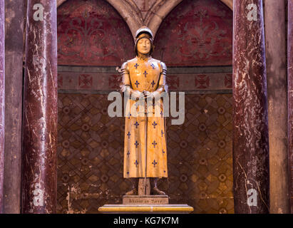 Reims, France - June 12, 2017: statue of Jeanne 'dArc in the cathedral of Reims, France. Stock Photo