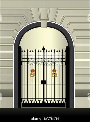 A royal palace gateway with iron gate Stock Vector