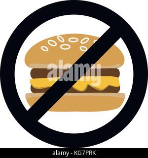 No fast food, ban hamburger symbol. Prohibited fast food burger, banned unhealthy fastfood, dont sandwich, vector illustration Stock Vector