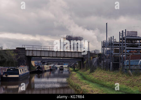 Entering into the chemical works on the Trent and Mersey canal Stock Photo