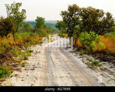 Sandy road crossing the remote Jalapão National Park, Tocantins estate, Brazil Stock Photo