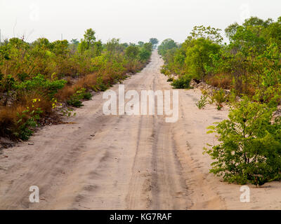 Sandy road crossing the remote Jalapão National Park, Tocantins estate, Brazil Stock Photo