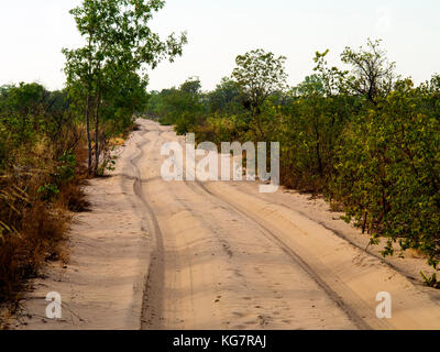 Sandy road crossing the remote Jalapão National Park, Tocantins estate, Brazil Stock Photo