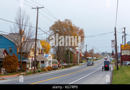 Main Street in Bird-in-Hand, a small town in the Amish area of Lancaster County, Pennsylvania, USA Stock Photo