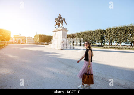 Woman traveling in Montpellier city, France Stock Photo