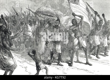 March of Ashanti Warriors, Third Anglo-Ashanti War, First Ashanti Expedition, 1873-1874 Stock Photo