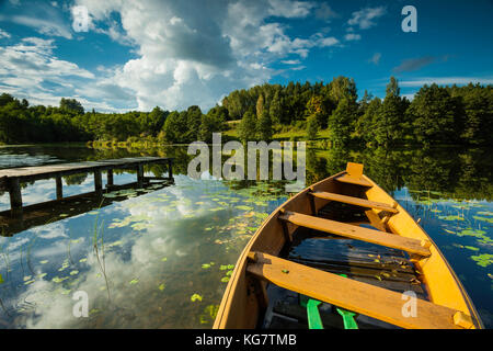 Late summer afternoon on a small lake in Suwalki Landscape Park, Poland. Stock Photo