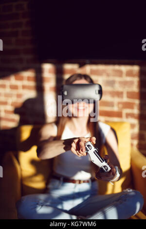 Girl Use VR Headset Stock Photo