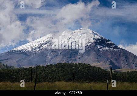 The Popocatépetl volcano, known colloquially as El Popo, from Paso de Cortés. Credit: Karal Pérez / Alamy Stock Photo