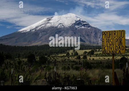 The Popocatépetl volcano, known colloquially as El Popo, from Paso de Cortés. Credit: Karal Pérez / Alamy Stock Photo