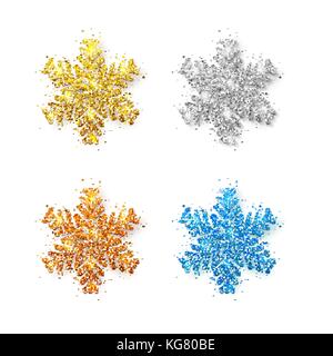 Set Gold glitter texture snowflake isolated on white background. Object ...