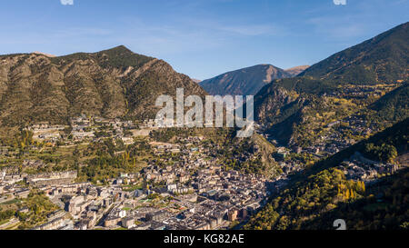 Aerial view of Andorra la Vella, the capital of the Principality of Andorra Stock Photo