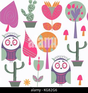 Abstract nature animals owls seamless pattern. It is located in swatch menu, vector illustration Stock Vector