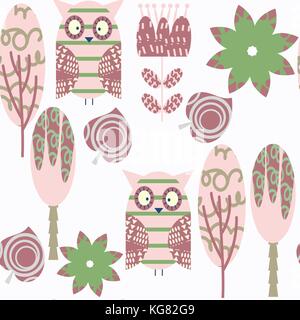 Abstract adorable nature owls seamless pattern. It is located in swatch menu, vector illustration Stock Vector