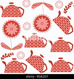 Tea pot abstract seamless pattern, vector image. It is located in swatch menu Stock Vector