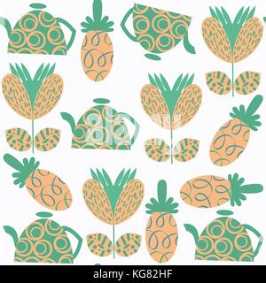 Tea pot abstract seamless pattern, vector illustration. It is located in swatch menu, cute background. Abstract image. Vivid picture for design Stock Vector