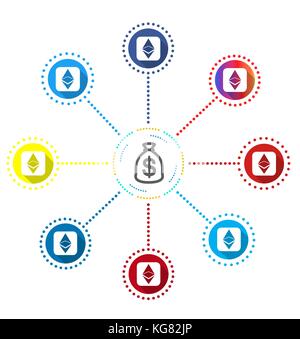 Ethereum Symbol Vector Icon with Dollar Pouch , Illustration, Eps File Stock Vector