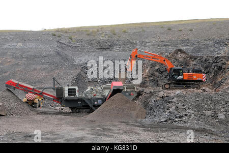 October 2017 - Quarry machinery, diggers and crushers and loaders Stock Photo