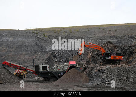 October 2017 - Quarry machinery, diggers and crushers and loaders Stock Photo