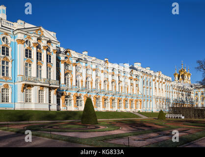 SAINT-PETERSBURG, RUSSIA - NOVEMBER 02, 2017: Catherine Palace, view of the south facade and the house church Stock Photo