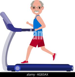 Vector cartoon grandfather running on treadmill Stock Vector