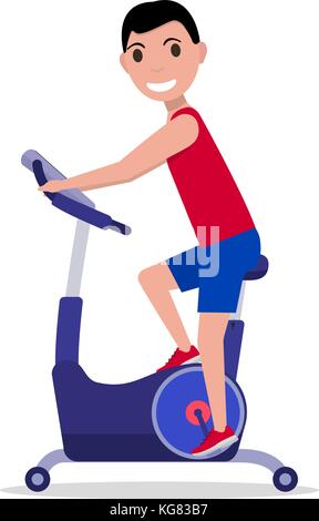 Vector cartoon man on Stationary exercise bike Stock Vector