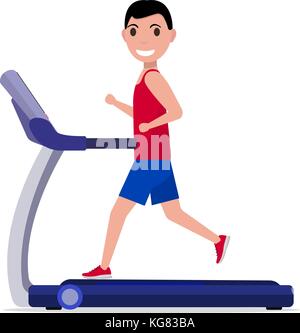 Vector cartoon boy, man running on a treadmill Stock Vector