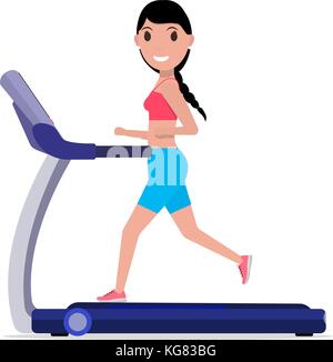 Vector cartoon sporty girl running on a treadmill Stock Vector
