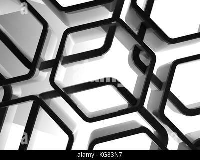 Abstract shiny black honeycomb ornamental background, 3d render illustration Stock Photo
