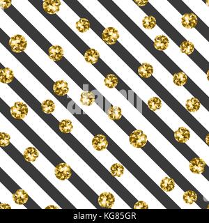 Gold on black and white stripe seamless pattern Stock Vector