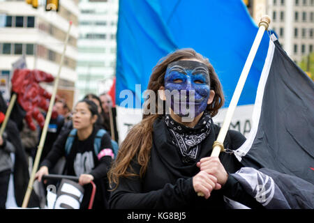 Philadelphia, United States. 04th Nov, 2017. Protestors take the Center City streets during a Refuse Fascism march protesting the Trump/Pence administration, on November 4, 2017, in Philadelphia, PA. Credit: Bastiaan Slabbers/Alamy Live News Stock Photo