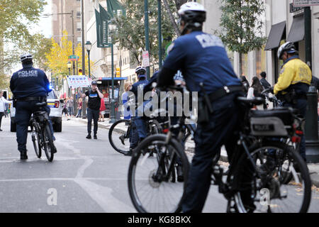 Philadelphia, United States. 04th Nov, 2017. In an attempt to provoke an altercation Trump supporters follow in close proximity of a Anti-Trump/Pence Refuse Fascism march, on November 4, 2017, in Philadelphia, PA. Credit: Bastiaan Slabbers/Alamy Live News Stock Photo