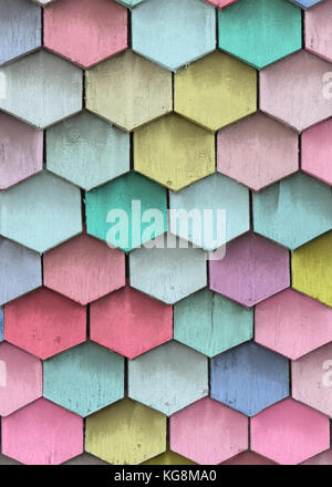 Wooden shingles background. Colorful old scales pattern. Multi-colored wooden cover. Stock Photo