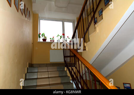 A staircase between the floors in the Zhytomyr higher educational institution in Ukraine. October 2017. Stock Photo