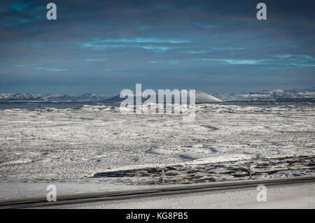 Iceland Winter view with Volcano covered in Snow towards Snow Ca