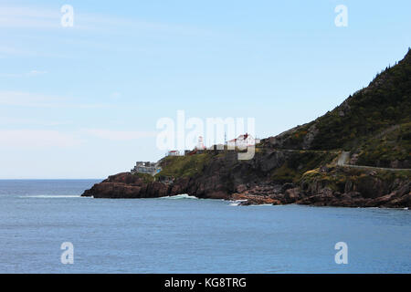 Looking across St. John's Harbour at Fort Amherst. Panoramic view of the harbor, the Narrows, Freshwater Bay, and Cape Spear. Stock Photo