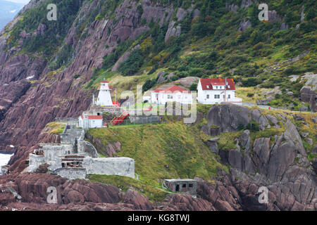 Fort Amherst, lighthouse and old WWII battery, on the south side of St. John's Harbour,  St. John's, Newfoundland and Labrador, Stock Photo