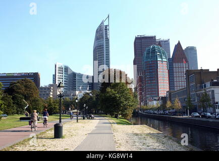 Skyline of The Hague with highrise buildings around the Central Station, including Hoftoren, Den Haag, The Netherlands Stock Photo